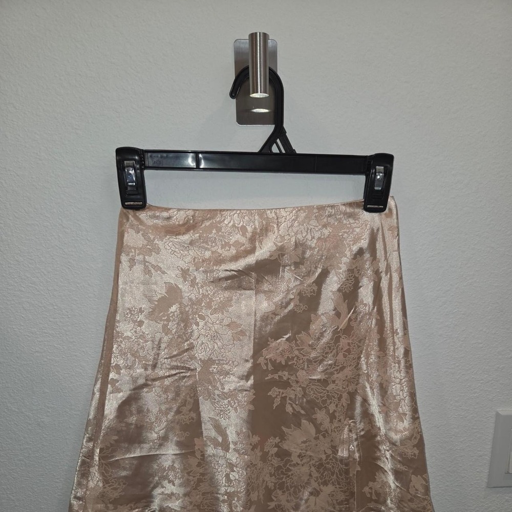 Princess Polly Gold Floral Midi Skirt Pink Jacquard Satin US 0
